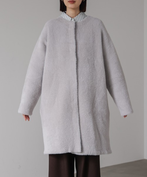 Bou Jeloud（ブージュルード）の「シャギーニットコーディガン（ノーカラーコート・レディース・グレー/チャコールグレー・FREE）」の17枚目の写真