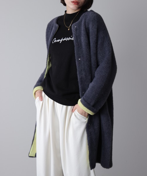 Bou Jeloud（ブージュルード）の「シャギーニットコーディガン（ノーカラーコート・レディース・グレー/チャコールグレー・FREE）」の19枚目の写真