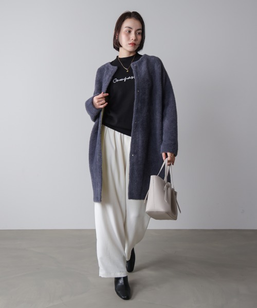 Bou Jeloud（ブージュルード）の「シャギーニットコーディガン（ノーカラーコート・レディース・グレー/チャコールグレー・FREE）」の20枚目の写真