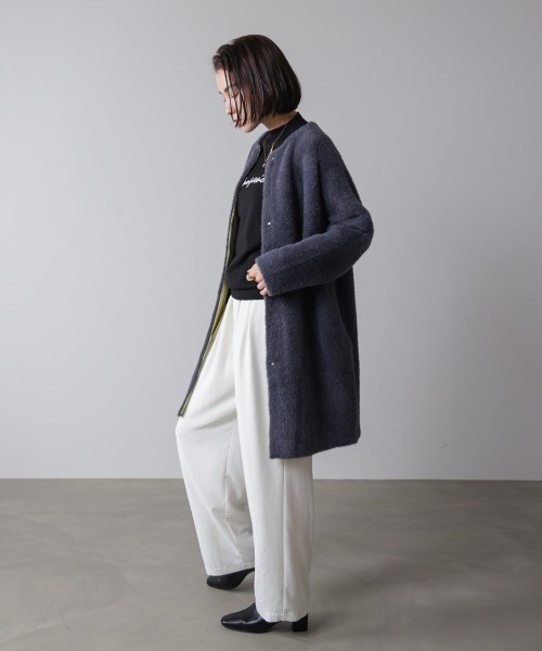 Bou Jeloud（ブージュルード）の「シャギーニットコーディガン（ノーカラーコート・レディース・グレー/チャコールグレー・FREE）」の21枚目の写真