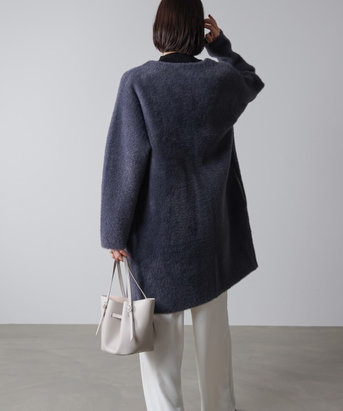 Bou Jeloud（ブージュルード）の「シャギーニットコーディガン（ノーカラーコート・レディース・グレー/チャコールグレー・FREE）」の22枚目の写真