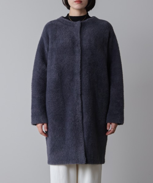 Bou Jeloudライトシャギーウールロングコート セール】シャギーニットコーディガン（ノーカラーコート）｜Bou Jeloud