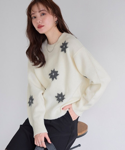 Pierrot(ピエロ)の「フラワー刺繍ニット(ニット/セーター・レディース・チャコール/アイボリー・M)」の20枚目の写真