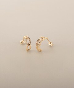 K10ダイヤモンド 平打ち中折れ フープピアス（ピアス（両耳用