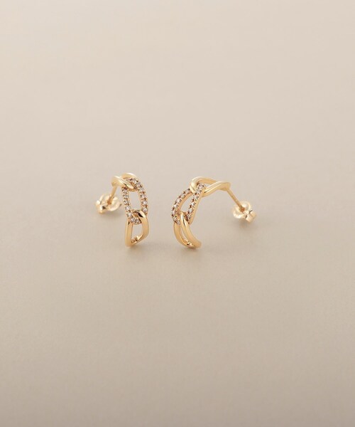 K10ダイヤモンド キヘイチェーンモチーフ スタッドピアス（ピアス（両