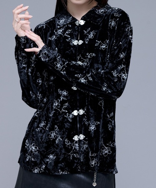 セール】チャイナメタルボタンベロアガラシャツ（シャツ/ブラウス
