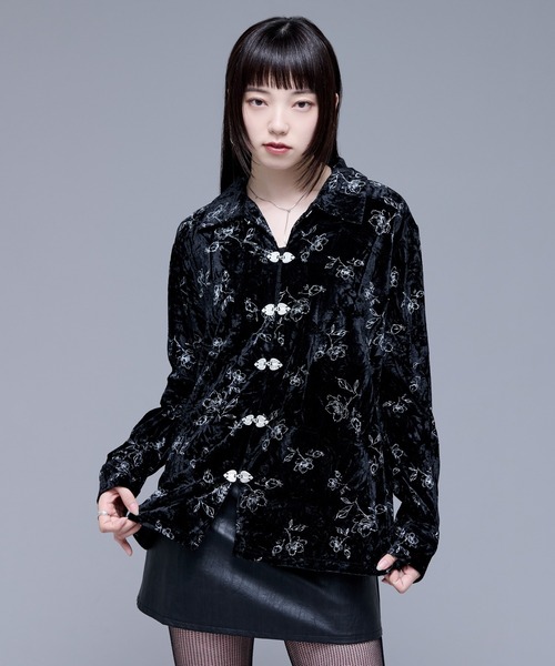 チャイナメタルボタンベロアガラシャツ（シャツ/ブラウス）｜Ellno de