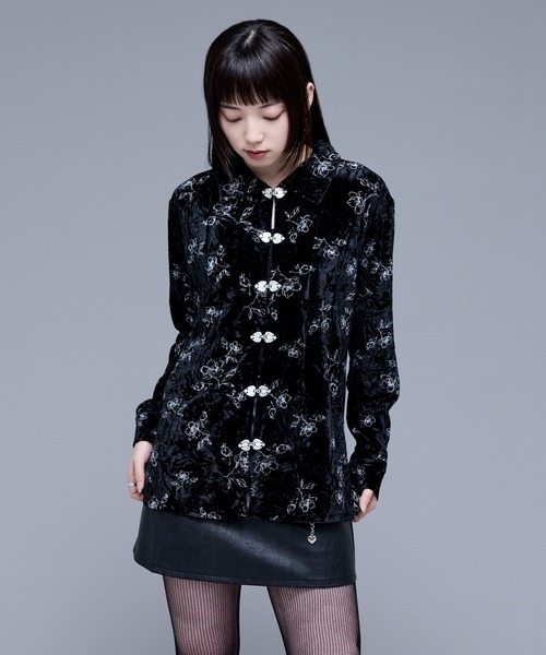 チャイナメタルボタンベロアガラシャツ（シャツ/ブラウス）｜Ellno de