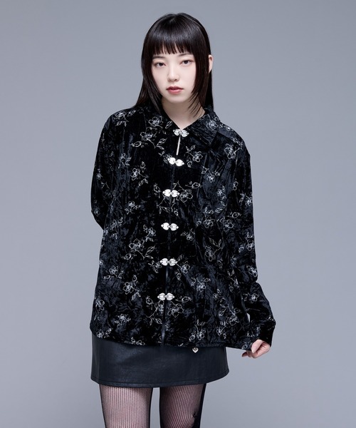 enofベロアチャイナカカラーシャツ sahara（サハラ）の「Velours China Hook Shirt/ベロアチャイナフック