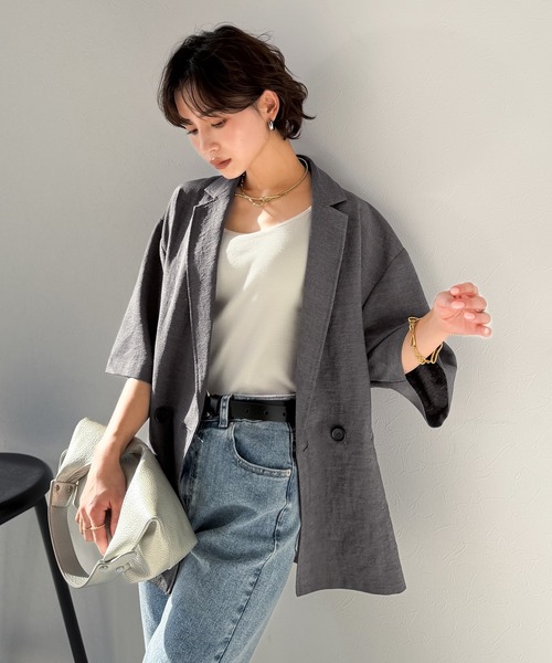 Classical Evon(クラシカルエヴォン)の「【Classical Evon】さらりと整う、余裕。リネンタッチジャケット(セットアップ可)(テーラードジャケット・レディース・ブラウン/チャコール/ブラック・MEDIUM/SMALL/X-LARGE/LARGE)」の18枚目の写真