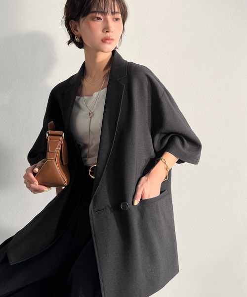 Classical Evon(クラシカルエヴォン)の「【Classical Evon】さらりと整う、余裕。リネンタッチジャケット(セットアップ可)(テーラードジャケット・レディース・ブラウン/チャコール/ブラック・MEDIUM/SMALL/X-LARGE/LARGE)」の9枚目の写真
