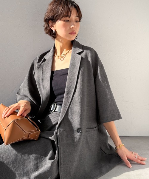 Classical Evon(クラシカルエヴォン)の「【Classical Evon】さらりと整う、余裕。リネンタッチジャケット(セットアップ可)(テーラードジャケット・レディース・ブラウン/チャコール/ブラック・MEDIUM/SMALL/X-LARGE/LARGE)」の19枚目の写真