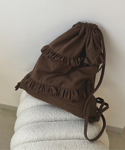 apres jour clair(アプレジュールクレア)の「【apres jour clair】フリルコーデュロイナップザック(バックパック/リュック・レディース・ベージュ/ダークブラウン・FREE)」の1枚目の写真