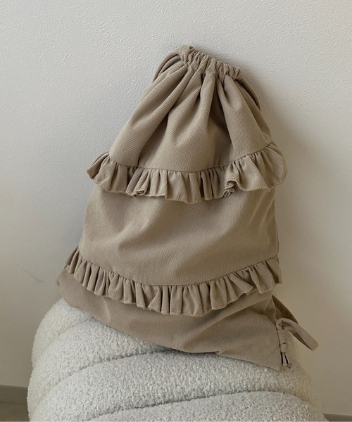 apres jour clair(アプレジュールクレア)の「【apres jour clair】フリルコーデュロイナップザック(バックパック/リュック・レディース・ベージュ/ダークブラウン・FREE)」の4枚目の写真