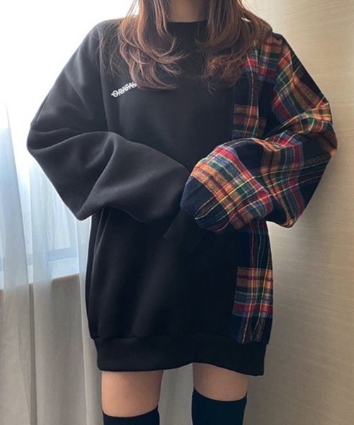 ReRe(リリ)の「チェック切り替えスウェットトップス(スウェット・レディース・グレー/ブラック・FREE)」の10枚目の写真