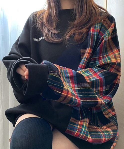 ReRe(リリ)の「チェック切り替えスウェットトップス(スウェット・レディース・グレー/ブラック・FREE)」の12枚目の写真