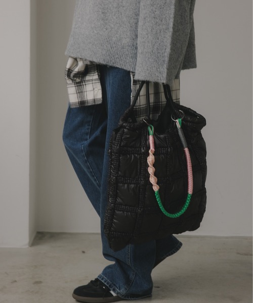 210nouve（トゥージュヌーブ）の「ナイロン チェック柄 コードストラップ バッグ（ハンドバッグ・レディース・ブラック/カーキ・FREE）」の15枚目の写真