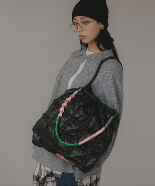 210nouve（トゥージュヌーブ）の「ナイロン チェック柄 コードストラップ バッグ（ハンドバッグ・レディース・ブラック/カーキ・FREE）」の16枚目の写真