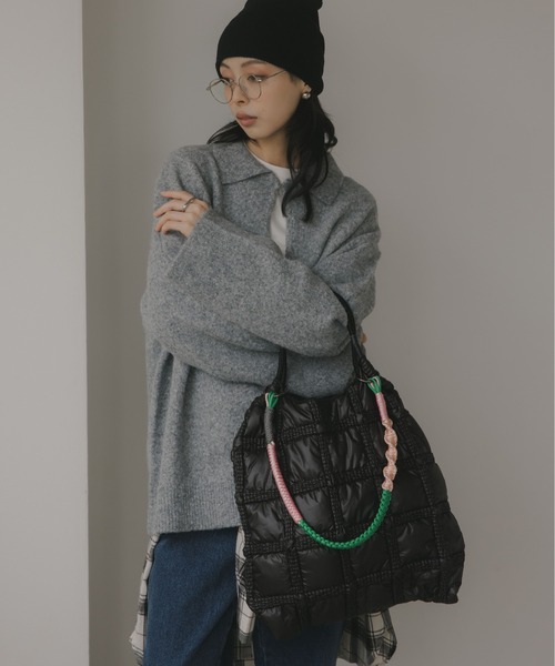 210nouve（トゥージュヌーブ）の「ナイロン チェック柄 コードストラップ バッグ（ハンドバッグ・レディース・ブラック/カーキ・FREE）」の20枚目の写真