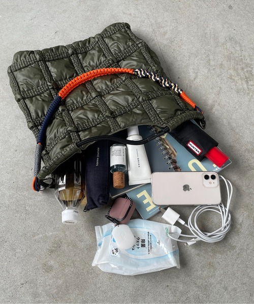 210nouve（トゥージュヌーブ）の「ナイロン チェック柄 コードストラップ バッグ（ハンドバッグ・レディース・ブラック/カーキ・FREE）」の8枚目の写真