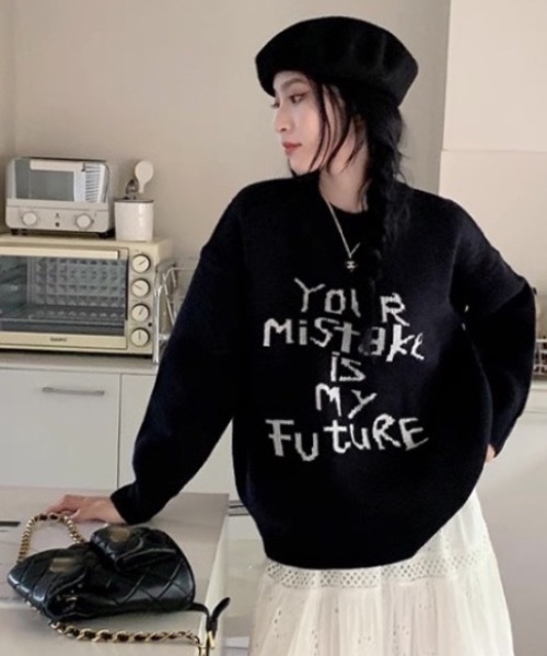 FUNdaysion(ファンデイション)の「メッセージロゴニットトップス(ニット/セーター・レディース・ブラック/グレー・M)」の21枚目の写真