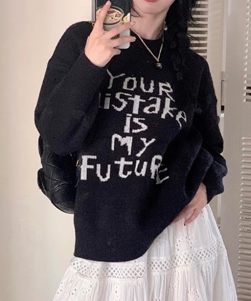 FUNdaysion(ファンデイション)の「メッセージロゴニットトップス(ニット/セーター・レディース・ブラック/グレー・M)」の20枚目の写真