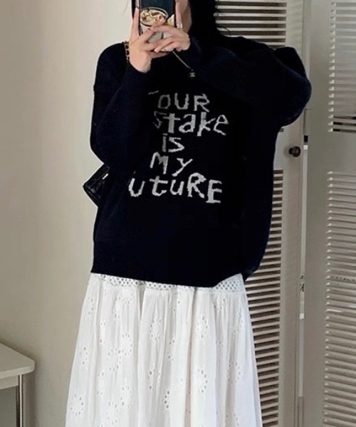 FUNdaysion(ファンデイション)の「メッセージロゴニットトップス(ニット/セーター・レディース・ブラック/グレー・M)」の18枚目の写真