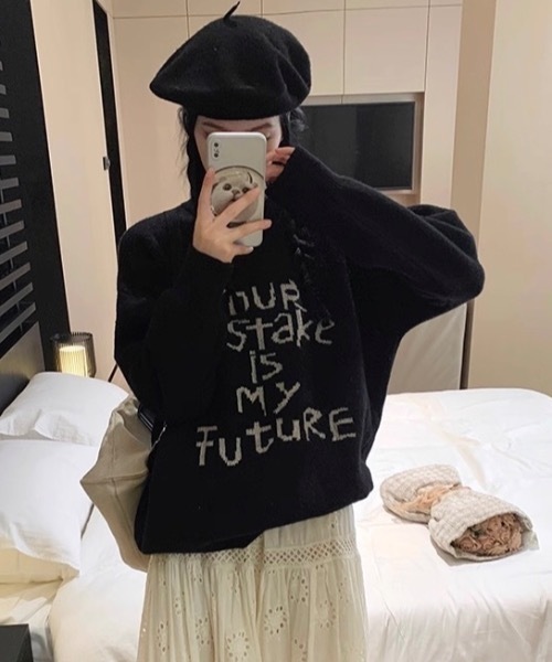 FUNdaysion(ファンデイション)の「メッセージロゴニットトップス(ニット/セーター・レディース・ブラック/グレー・M)」の14枚目の写真