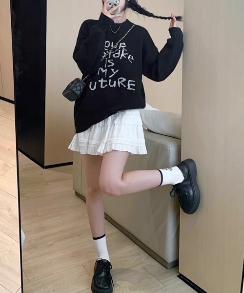 FUNdaysion(ファンデイション)の「メッセージロゴニットトップス(ニット/セーター・レディース・ブラック/グレー・M)」の13枚目の写真
