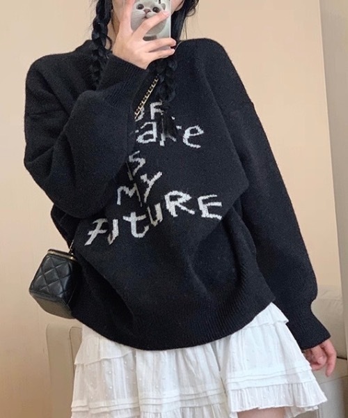 FUNdaysion(ファンデイション)の「メッセージロゴニットトップス(ニット/セーター・レディース・ブラック/グレー・M)」の12枚目の写真