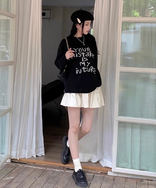 FUNdaysion(ファンデイション)の「メッセージロゴニットトップス(ニット/セーター・レディース・ブラック/グレー・M)」の10枚目の写真