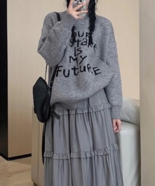 FUNdaysion(ファンデイション)の「メッセージロゴニットトップス(ニット/セーター・レディース・ブラック/グレー・M)」の7枚目の写真