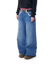 Contrast Washed Denim Pants (Blue)