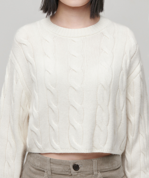 MUSINSA STANDARD WOMAN（ムシンサスタンダードウーマン）の「ウィメンズアンゴラブレンドケーブルクロップニット[アイボリー]（ニット/セーター・レディース・その他・X-SMALL/SMALL/MEDIUM/LARGE）」の11枚目の写真