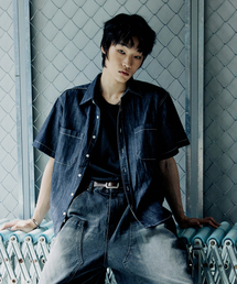 P.IN.O（ピインオ）の「Non-Fade Semi-Crop Short-Sleeve Denim Shirt - Dark Blue（シャツ/ブラウス）」