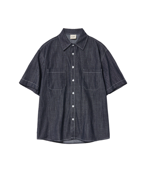 P.IN.O(ピインオ)の「ノンフェイドセミクロップ半袖デニムシャツ - ダークブルー(シャツ/ブラウス・メンズ・その他・LARGE/MEDIUM)」の3枚目の写真
