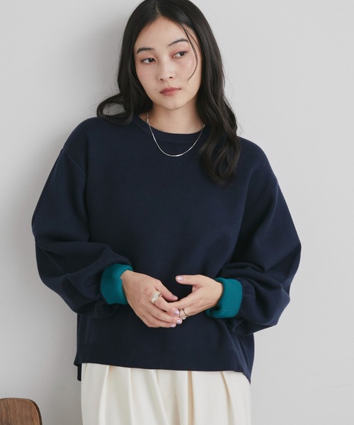 セール】【マシンウォッシャブル】配色クルーニット（ニット/セーター
