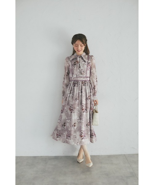 tocco closet(トッコ クローゼット)の「【ZOZO限定】ヴィンテージフラワーベロアパイピングボウタイワンピース(ワンピース・レディース・ライトグレー/モーブ系・M)」の13枚目の写真