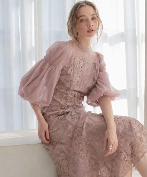 セール】【ANDRESD】floral pattern flare dress 結婚式 パーティー