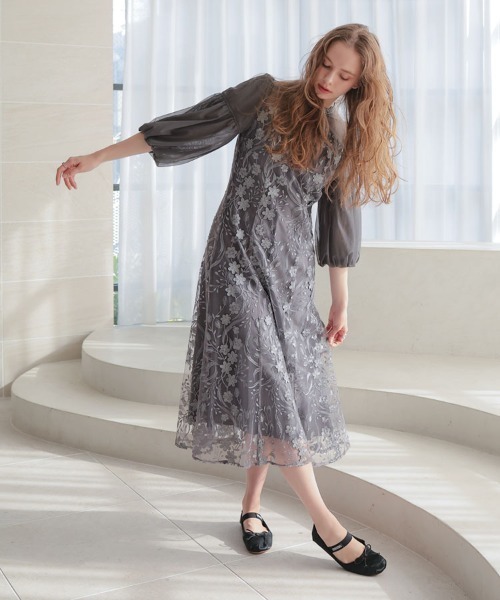 セール】【ANDRESD】floral pattern flare dress 結婚式 パーティー