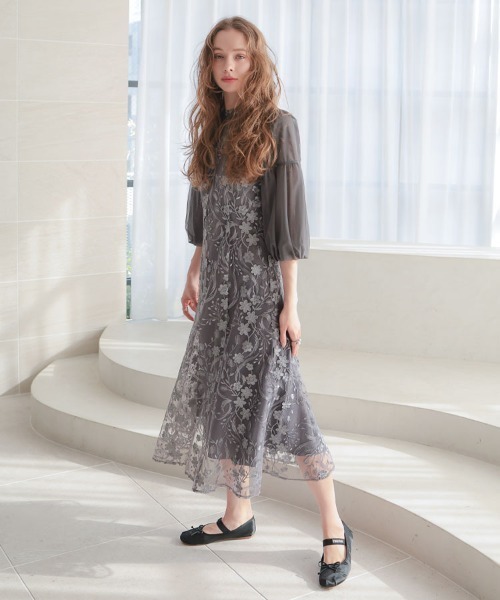 セール】【ANDRESD】floral pattern flare dress 結婚式 パーティー