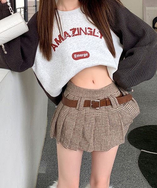 meJane（ミージェーン）の「千鳥チェック柄 プリーツミニスカート（スカート・レディース・ブラウン系・M/L）」の2枚目の写真