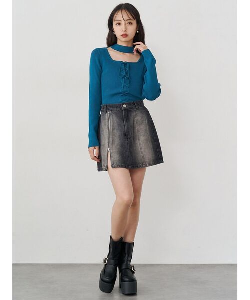 MURUA（ムルーア）の「【セットアップ対応】サイドオープンデニムスカート（デニムスカート・レディース・ミント/ピンク/ブラック/アイボリー・2/1）」の20枚目の写真