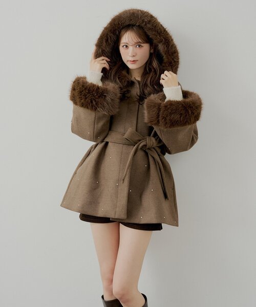 chico ファー付きケープコート ファー付きフード襟マルチwayケープコート | Chico(チコ)レディース