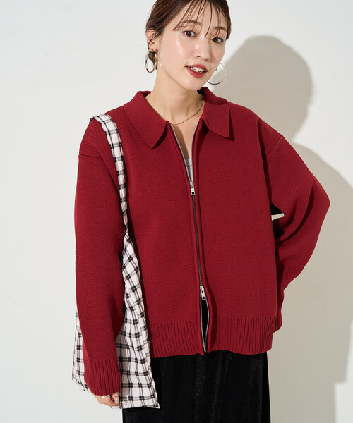 セール】限定展開 軽量 ニット 襟付き ダブル ジップ カーディガン