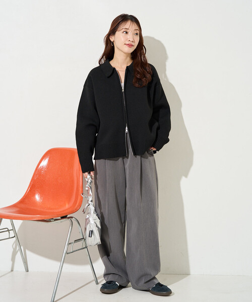 今季セオリー襟付きジッブカーディガンSサイズ Double knit ブラック