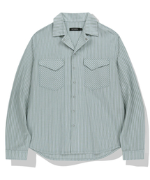 NOT4NERD（ノットフォーナード）の「Relaxed Stripe Open Collar Shirt - Green（シャツ/ブラウス）」