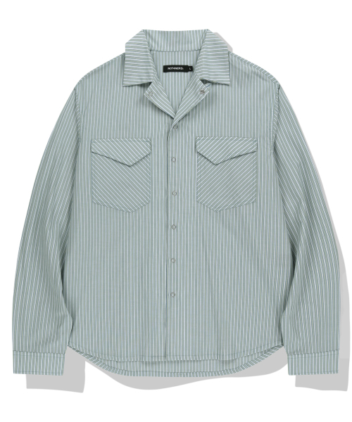 NOT4NERD(ノットフォーナード)の「Relaxed Stripe Open Collar Shirt - Green(シャツ/ブラウス・レディース・その他・MEDIUM/LARGE/X-LARGE)」の1枚目の写真