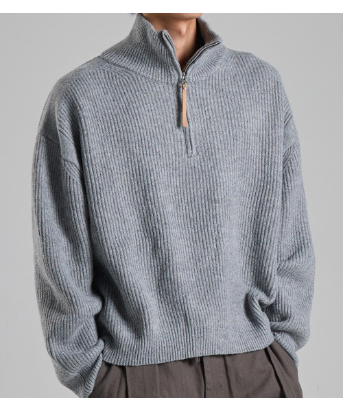 BUTTON SEOUL(ボタンソウル)の「ルーズフィットハーフジップハイネックニット(グレー)(ニット/セーター・メンズ・その他・MEDIUM/LARGE/X-LARGE)」の6枚目の写真