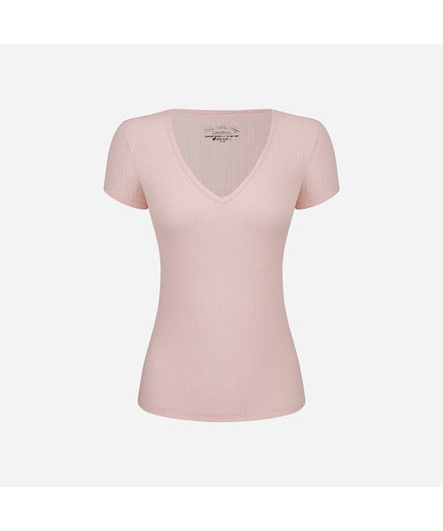 LANGER（ランガー）の「[PALACE] ribbed v-neck short sleeve t-shirt_4Colors（Tシャツ/カットソー・レディース・PINK/アイボリー/スカイブルー/ブラック・FREE）」の4枚目の写真